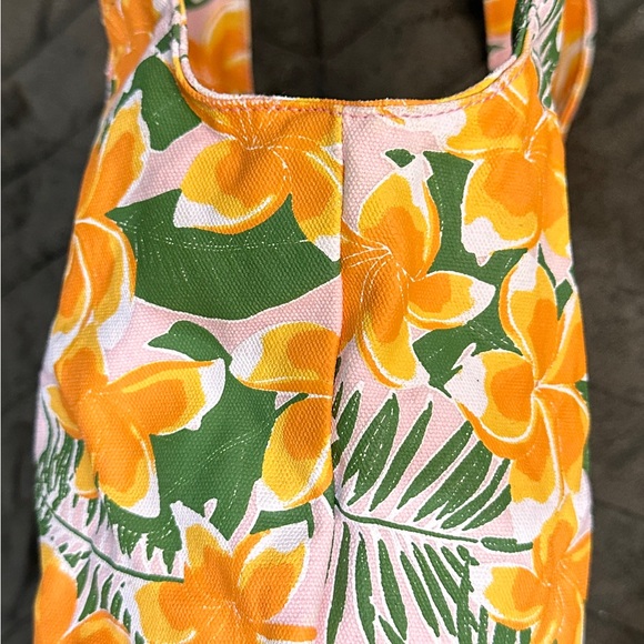 Kahiko Small Classy Floral Print Handbag Tote Orange Green White Zipper Closure - Picture 9 of 16
